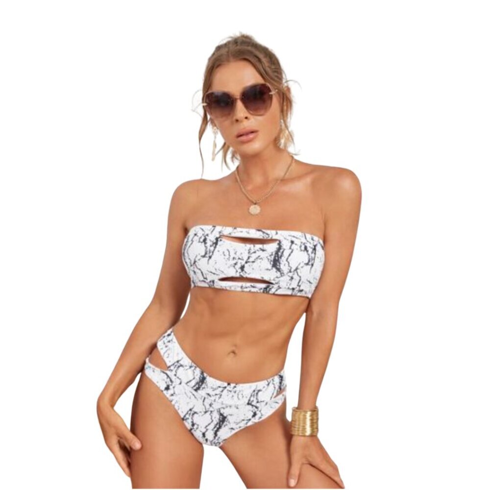 161. SHEIN Black & White Marbled Bikini – Size XL, Two-Piece Swimsuit